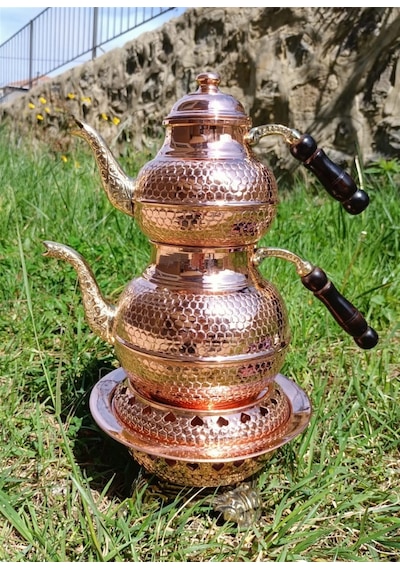 Isıtıcılı 1.2 Mm Kalın Petek Işlemeli Bakır Çaydanlık Bakır