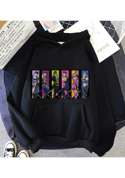 Anime JoJo Bizarre Adventure Kolaj Kapşonlu Sweatshirt Çok Renkli