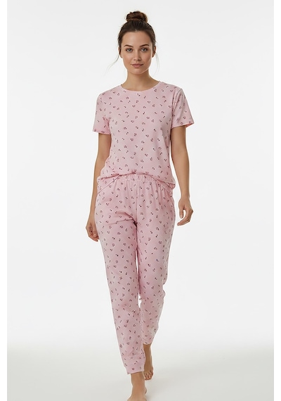Kompedan Kadın Bisiklet Yaka Yumuşak Dokulu Çiçek Desenli Kısa Kol Pijama Takım Pembe 70132-267