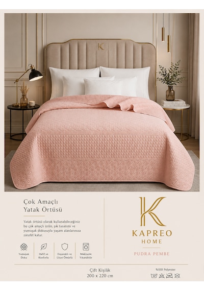 Kapreo Home Çok Amaçlı Çift Kişilik Yatak Örtüsü 200 X 220 Bej - Pembe