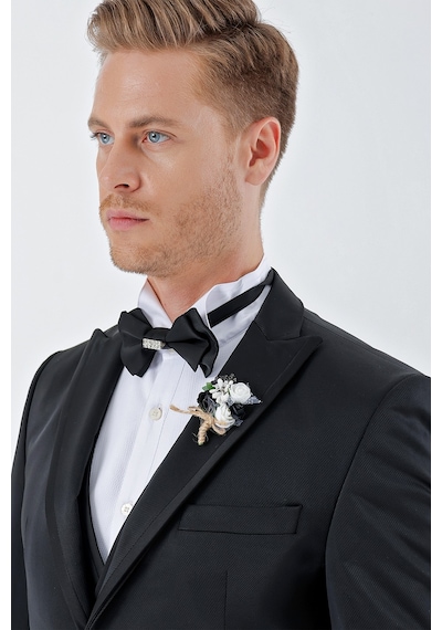 İmza Siyah Desenli Armürlü Çıkarılabilir Kırlangıç Yaka 6 Drop Slim Fit Smokin Damatlık Takım 1001230213-Siyah İmza Siyah Desenli Armürlü Çıkarılabilir Kırlangıç Yaka 6 Drop Slim Fit Smokin Damatlık Takım 1001230213-Siyah