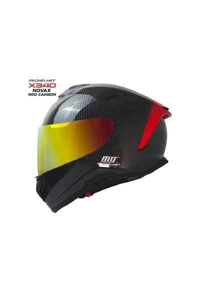 X340 Novax Red Carbon Kapalı Model Kask Kırmızı Camlı+güneş Vizörlü Parlak Siyah Carbon-kırmızı