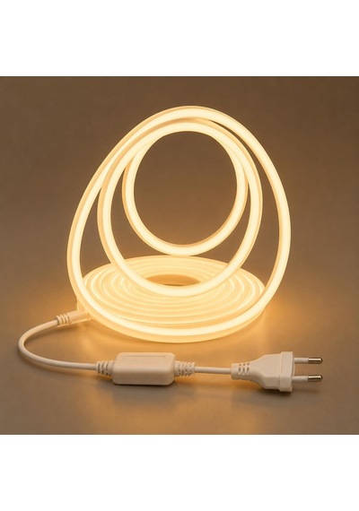 220v 5 Metre Cob Neon Led Şerit 4800 Lümen 50w 3000k Günışığı Ip65 Yapışkanlı 50cm Kesilebilir Fiş Dahil