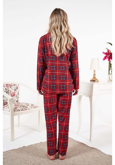 Remsa Kadın Süet Önden Düğmeli Pijama Takımı 25331 Kırmızı Kırmızı