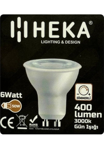 1 Adet Heka 6w 50w 3000k Sarı Işık Gu10 Duylu Dim Edilebilir Led Spot Ampul Heka