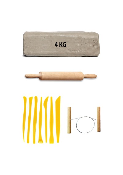 Beyaz Seramik Hamuru 4 KG Plastik Ebeşuar Merdane Kil Kesme Teli