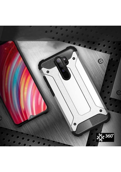 Noktaks - Xiaomi Uyumlu Xiaomi Redmi Note 8 Pro - Kılıf Çift Katman Zırh Tank Crash Military Kapak - Kırmızı