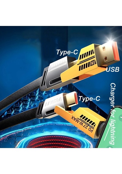65w 4'ü 1 Arada Tip C Hızlı Şarj Kablosu Usb Tip C Aydınlatma Apple Uyumlu iPhone  14 15 13 4 İn 1 2m