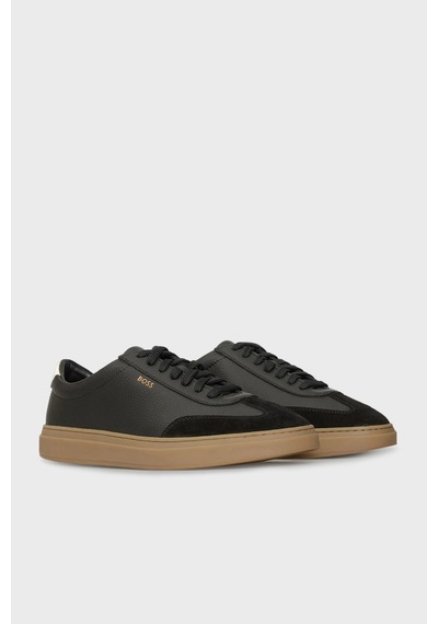 Boss Logolu Deri Süet Detaylı Sneaker Ayakkabı Erkek Ayakkabı 50552852 012 Siyah