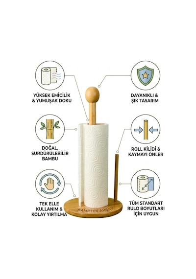 Kamptek Ahşap Doğal Bambu Kağıt Havluluk - Tek Elle Kullanım Özellikli Dik Tezgah Üstü Havlu Askısı Bambu Peçetelik Bambu Kamptek Ahşap Doğal Bambu Kağıt Havluluk - Tek Elle Kullanım Özellikli Dik Tezgah Üstü Havlu Askısı Bambu Peçetelik Bambu