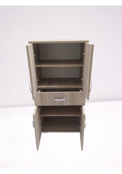 Çok Amaçlı Dolap Cordoba Model Hard Parlak Suntalem 130 Cm 4 Raf Demonte El Yapım Kahverengi - Krem