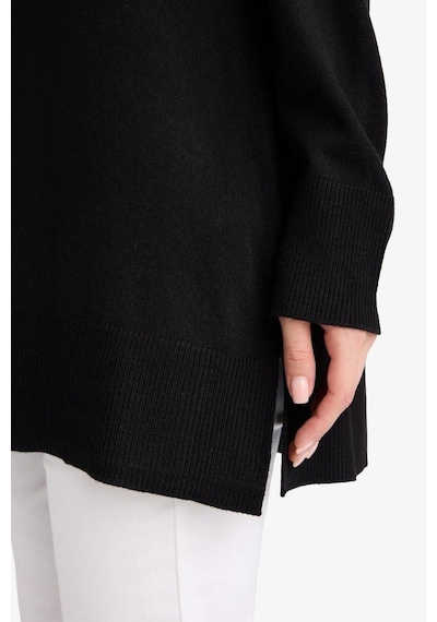 DeFacto Regular Fit Bisiklet Yaka Yırtmaçlı Basic Düz Triko Kazak Tunik H3431AZ24AUBK27