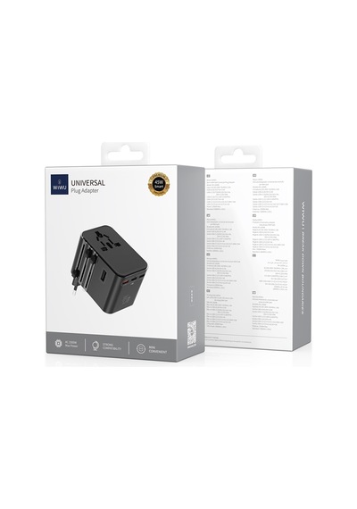 Wiwu Wi-ua006 Çoklu Universal Tr/us/uk/aus/eu Uyumlu Seyahat Şarj Adaptörü 45w Siyah