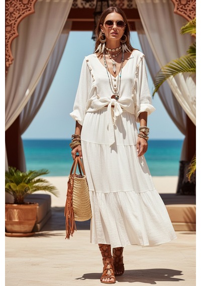 Fashion Cocktail Midye İstiridye Deniz Kabuğu V-yaka Bağlamalı Crop Dizaltı Etek Bluz Sahil Yazlık Bohem 2li Takım Beyaz Fashion Cocktail Midye İstiridye Deniz Kabuğu V-yaka Bağlamalı Crop Dizaltı Etek Bluz Sahil Yazlık Bohem 2li Takım Beyaz