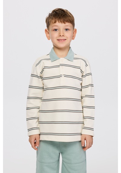 Panço Erkek Çocuk Çizgili Ekru Sweatshirt Krem