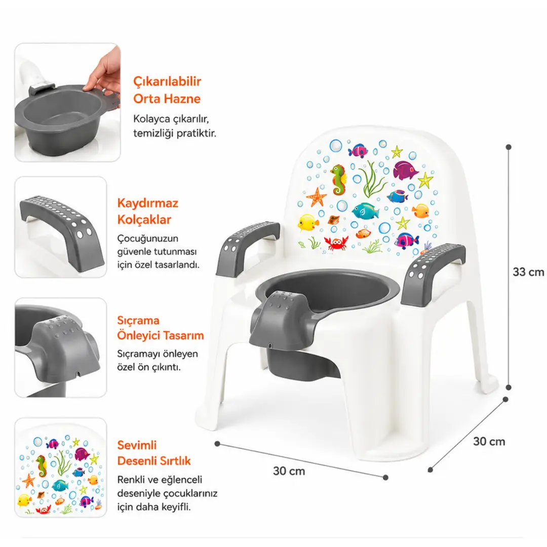 Çıkarılabilir Hazneli Çocuk Lazımlığı Ergonomik Bebek Lazımlığı Bpa İçermez Beyaz