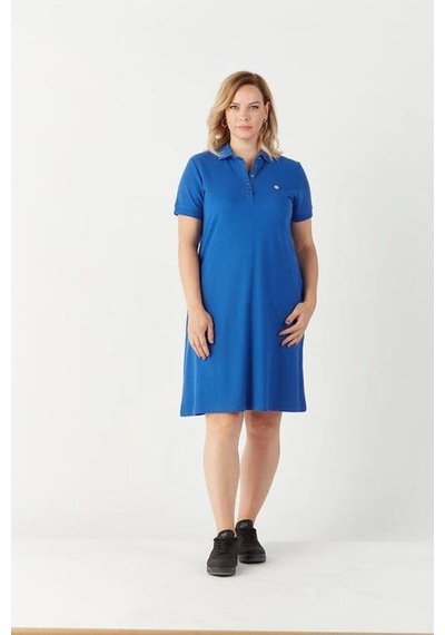 Moda Berray 3010 Saks Günlük Tarz Lacoste Kumaş Büyük Beden Elbise Lacivert