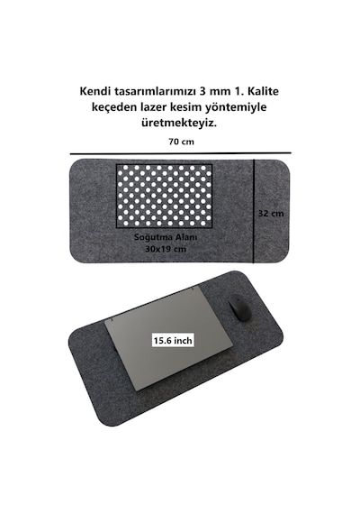 Çalışma Masası Düzenleyici Keçe Bilgisayar Mouse Pedi Masa Üstü Düzenleyici Mat 70x32 Cm K. Gri