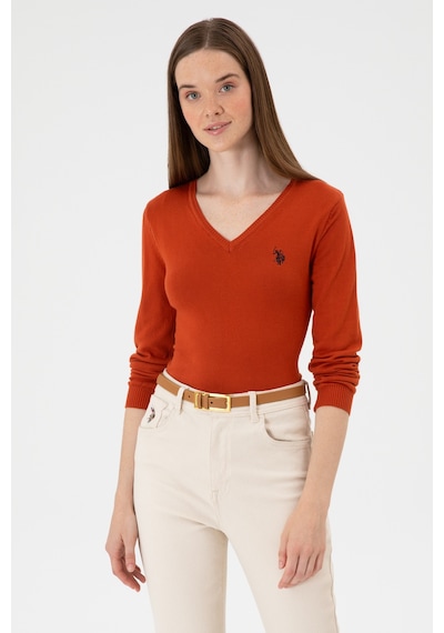 U.S. Polo Assn. Kadın Kiremit V Yaka Basic Kazak 50313590-VR031