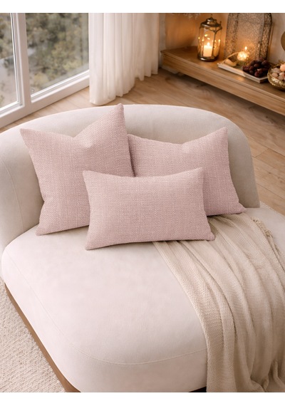 Br Perle Açık Pembe Keten Dokulu Dekoratif Kırlent Kılıfı Modern Salon Koltuk Yastığı