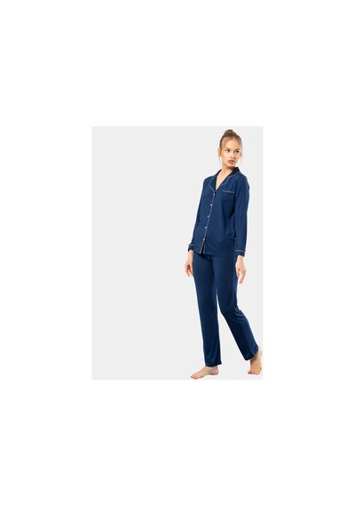 Türen Düz Uzun Kollu Gömlek Yaka Pijama Takım 3365/lacivert 001 Türen Düz Uzun Kollu Gömlek Yaka Pijama Takım 3365/lacivert 001