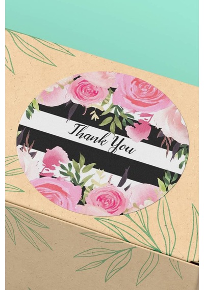 Thank You Suluboya Çiçekli Kargo Paket Sticker 3x3cm St2061 Çok Renkli