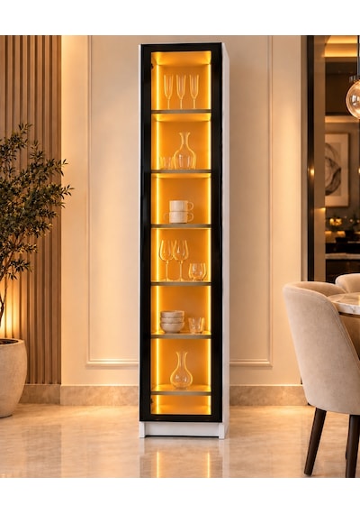 Imobsan Beyaz Led Işıklı Reflekte Cam Kapaklı Vitrin Dolabı 6 Mdf Raflı Imobsan Beyaz Led Işıklı Reflekte Cam Kapaklı Vitrin Dolabı 6 Mdf Raflı