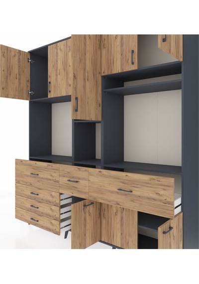 Hyperion Dolap 10 Raflı 6 Çekmeceli 8 Kapaklı 220x44x243 Antrasit-çam/çam Çok Renkli Hyperion Dolap 10 Raflı 6 Çekmeceli 8 Kapaklı 220x44x243 Antrasit-çam/çam Çok Renkli