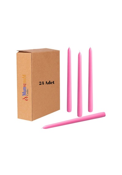 24 Lü Fuşya Konik Şamdan Mum Pembe