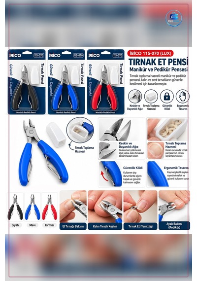 Tırnak Eti Pensi Pedikür Manikür Metal Gövdeli Koruyucu Başlıklı