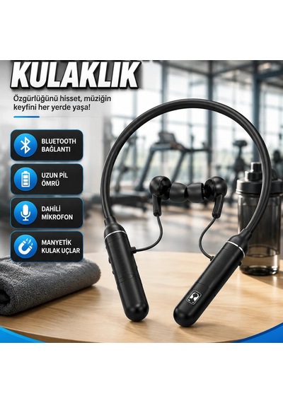 Boyun Askılı Bluetooth Kulaklık Mikrofonlu, Manyetik Uçlu Ve Uzun Pil Ömürlü 00