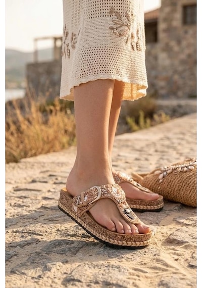 Mamma Mia Guja 26y217-4 İthal Parmak Arası Kadın Terlik Camel