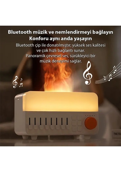 Ezere A14 Bluetooth Hoparlörlü Alev Efektli 8 Sesli Renkli Alev Görünümlü Aromaterapi Difüzörü Ultrasonik Hava Siyah Orkide
