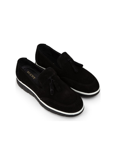 Deery Erkek Hakiki Süet Siyah Püsküllü Loafer - 02048msyhe01