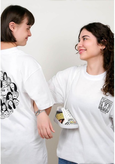 Best Buddies X Dogo Kadın Vegan Deri Beyaz Sneakers - The World Is You Tasarım Çok Renkli