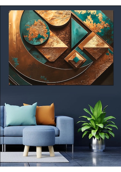 Metal Ve Geometrik Sanat Dekoratif Kanvas - Mdf Ahşap Tablo