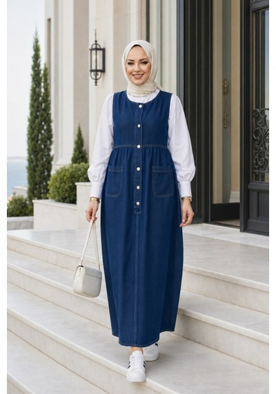 Hb Harma Time Butik Kadın Düğmeli Cepli Kot Lacivert Jile Lacivert Lacivert