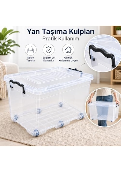 Tekerlekli 50 Litre Şeffaf Saklama Ve Düzenleme Kutusu,