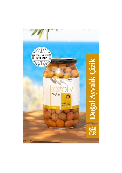 Kozoliv Doğal Ayvalık Çeşidi Çizik Yeşil Zeytin Cam 640 G