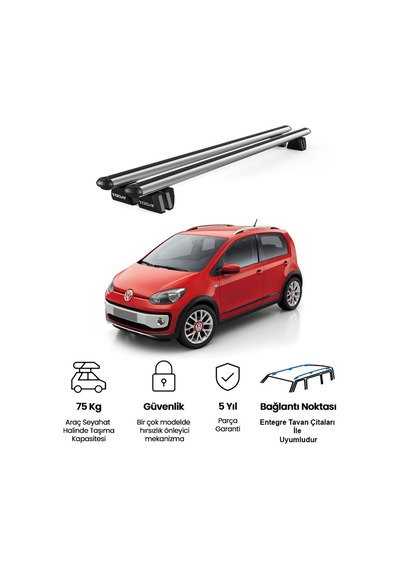 Pençe Volkswagen Up Cross 2013 Ve Sonrası Uyumlu Gri Ara Atkı Port Bagaj Tavan Barı
