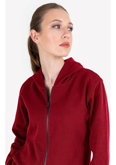 Lescon Kadın Fermuarlı Kapüşonlu Sweatshirt 23N-2219 Kırmızı