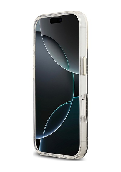 Apple Uyumlu iPhone 17 Kılıf Guess Lisanslı M-safe Şarj Özellikli Simli Peony Desenli Silikon Kapak Siyah Siyah