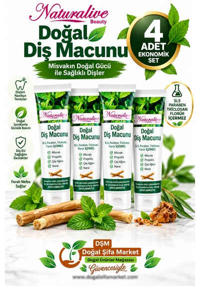 Doğal & Bitkisel Diş Macunu Florürsüz, Misvaklı,propolis, Çay Tam Koruma