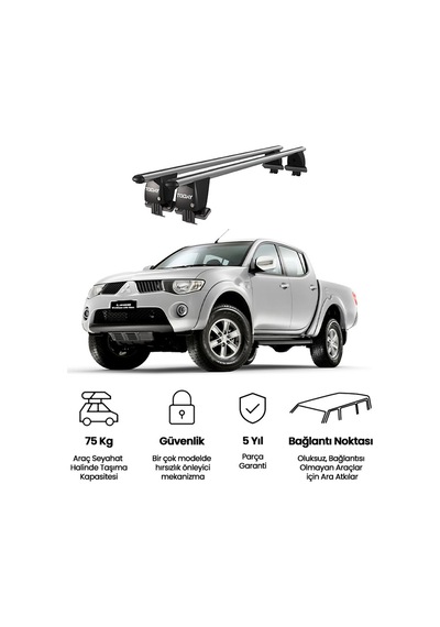 Royal Mitsubishi L200 2006-2015 Uyumlu Gri Kilitli Ara Atkı Port Bagaj Tavan Barı
