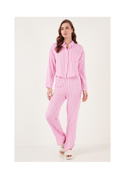 Lela Desenli Rahat Kesim Bol Paça Yazlık Bayan Pijama Takımı 6110014 Pembe
