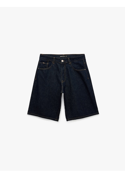 Koton Pamuklu Bol Normal Bel Cepli Baggy Jean Şort Raw 6sam40401nd 63x