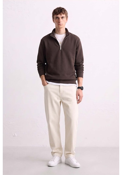 Barrels And Oıl Erkek Yarım Fermuarlı Dik Yaka Sweatshirt - Kahve M.kahve M.kahve