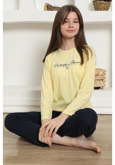 Akbeniz Kız Çocuk Penye Pijama Takım 20422 Sarı