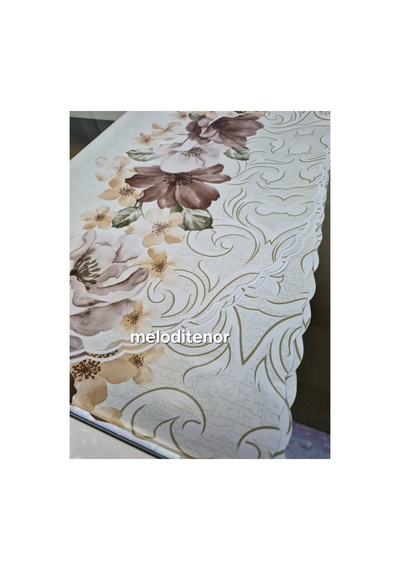 Astarlı Pastel Kahverengi Krem Çiçekli Yollu Amerikan Servis Runner Desen Oval Pvc Muşamba Masa Örtüsğ Beyaz Astarlı Pastel Kahverengi Krem Çiçekli Yollu Amerikan Servis Runner Desen Oval Pvc Muşamba Masa Örtüsğ Beyaz