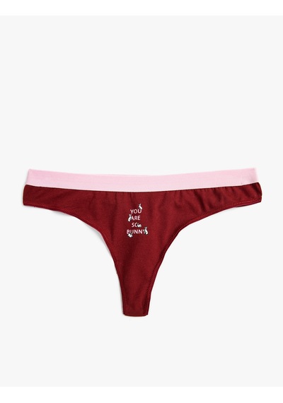 Koton String Külot Slogan Baskılı Ribanalı Bordo 3slk30018mk Bordo